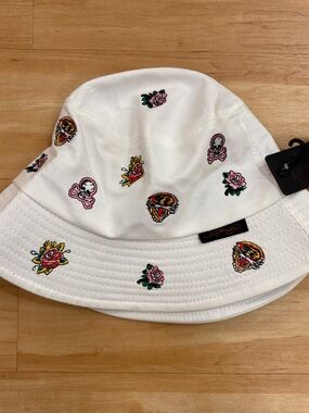 Ed Hardy White Embroidered Floral & Skull Bucket Hat